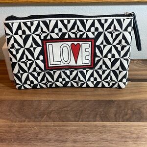Brighton Black White Red LOVE Canvas Zipper Close Make up Organizer Craft Bag